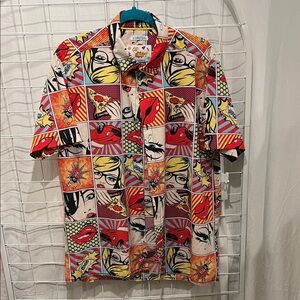 Oh Snap! Colorful Comic Print Unisex Button Down Shirt. NWOT